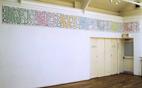 'Castles in the Air' exhibition at Tricycle Gallery 1995 showing wall installation titled 'Castles in the Air'
